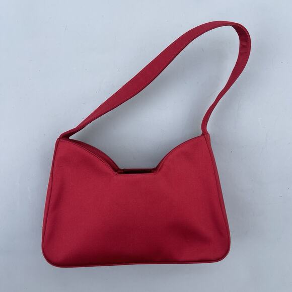 Prada Red Satin Shoulder Bag Triangle Logo - Picture 1 of 14